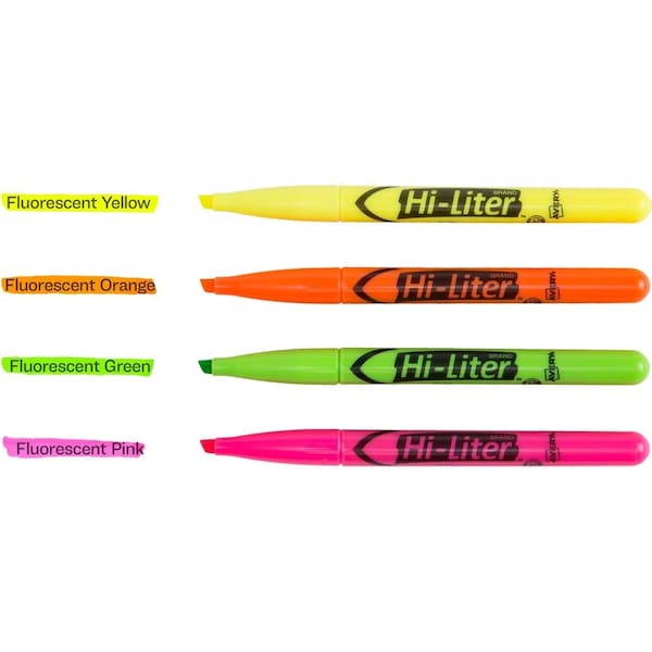 Highlighters, Pen Style, Chisel Point, 4/PK, FL AST 4PK